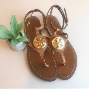 Tory Burch Leticia Brown Thong Logo Sandal  7.5